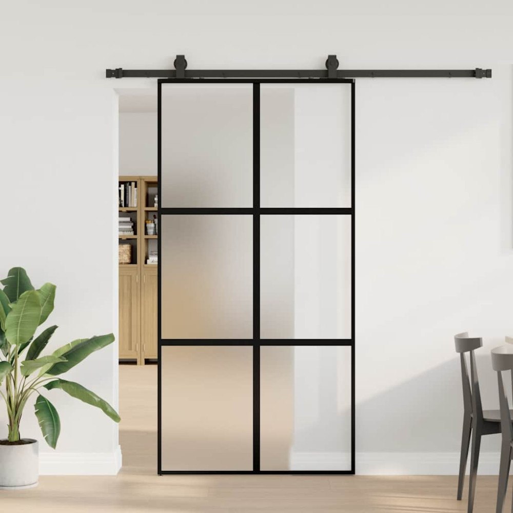 vidaXL Skjutdörr med beslag svart 102,5x205 cm härdat glas