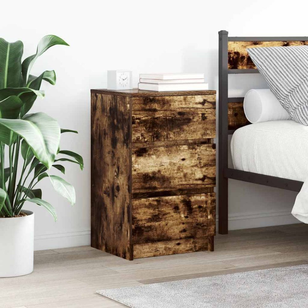 vidaXL Sängbord med 3 lådor 2 st, rökt ek 39x35x65 cm