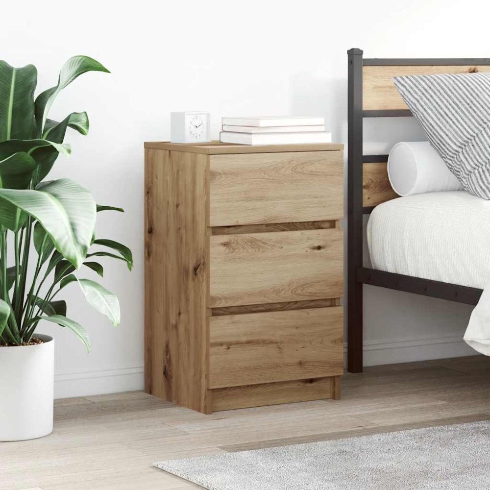 vidaXL Sängbord med 3 lådor hantverksmässig ek 39x35x65 cm