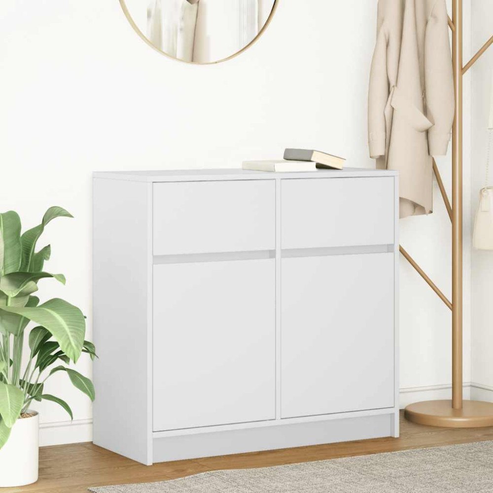 vidaXL Skänk med låda vit 80x34x76 cm konstruerat trä