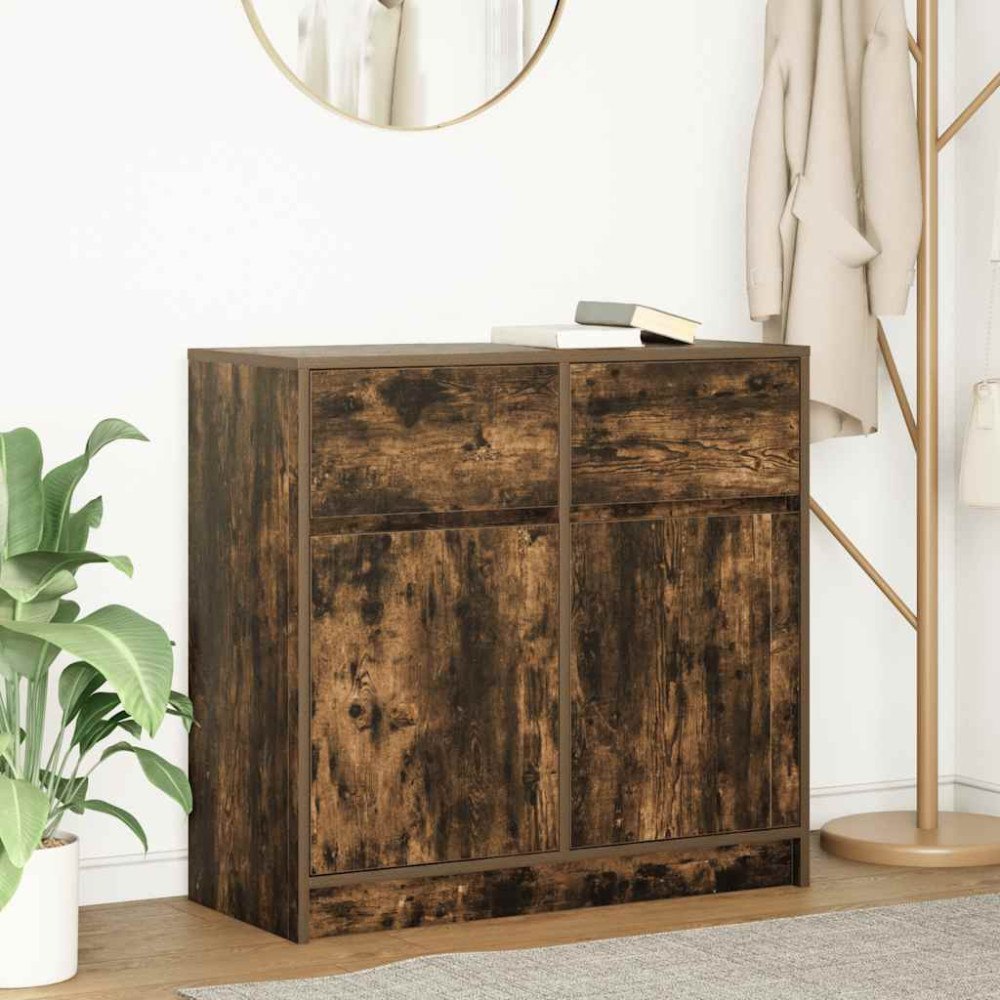 vidaXL Skänk med låda rökt ek 80x34x76 cm konstruerat trä