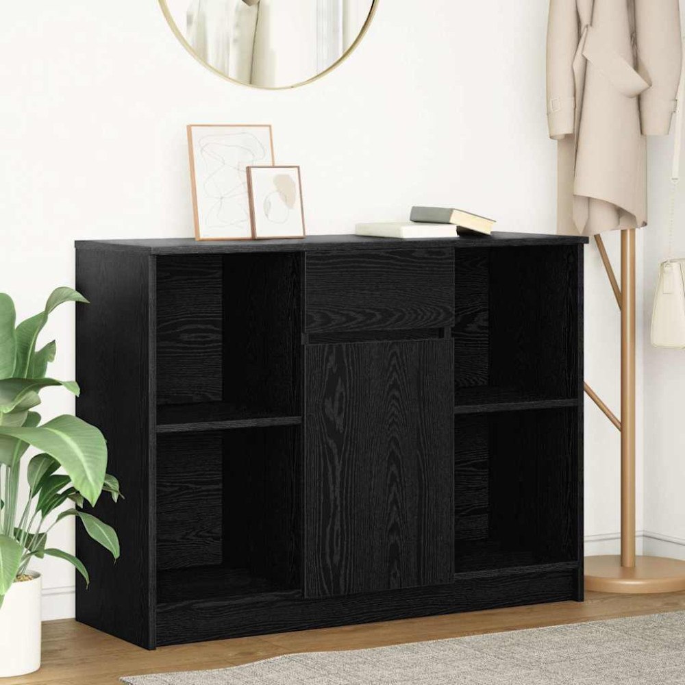 vidaXL Skänk med låda svart ek 101x35x76 cm konstruerat trä