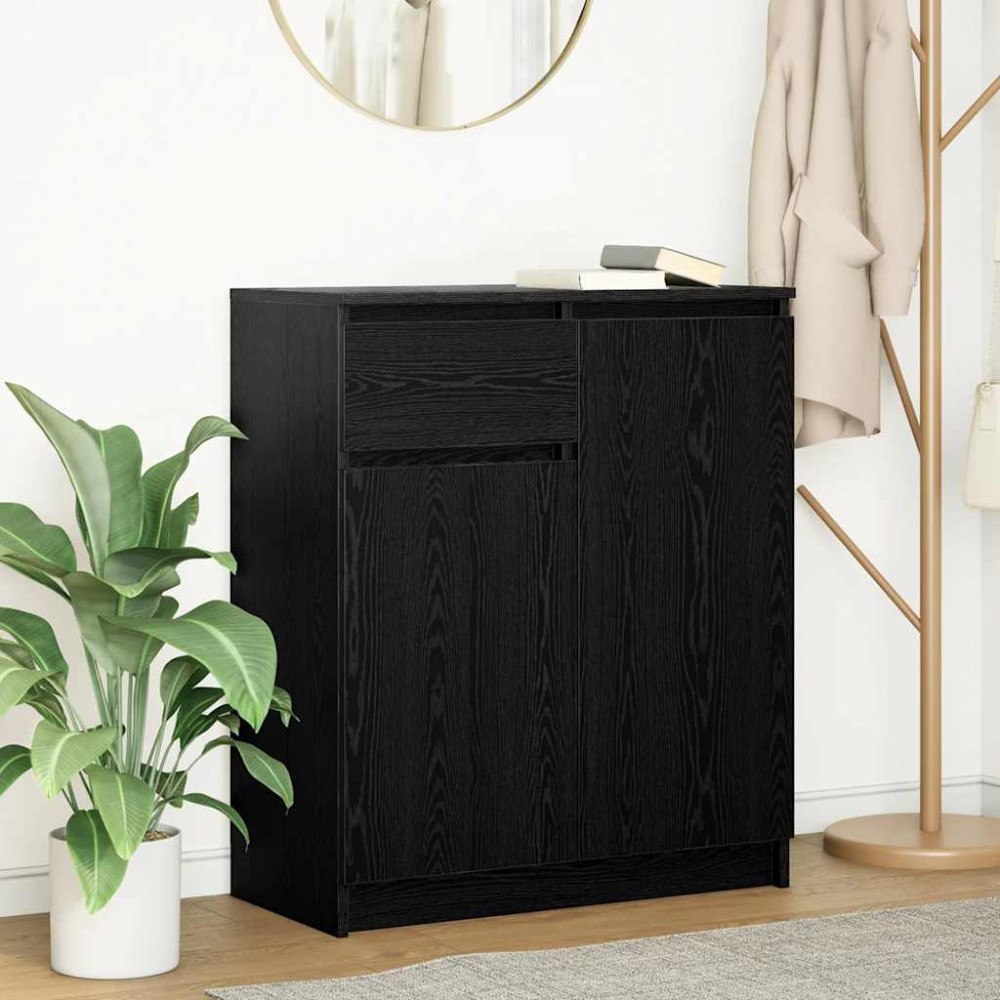 vidaXL Skänk med låda svart ek 71x35x84 cm konstruerat trä