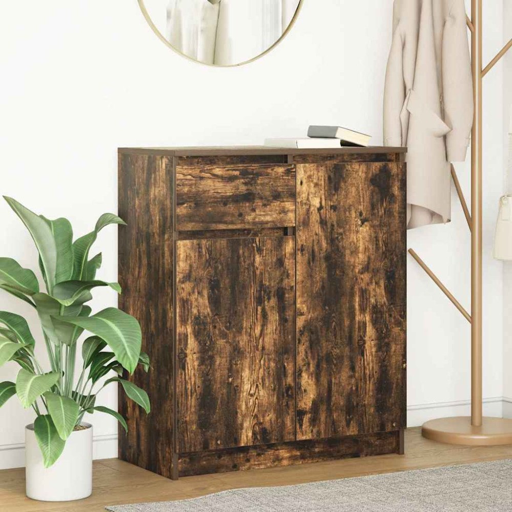vidaXL Skänk med låda rökt ek 71x35x84 cm konstruerat trä