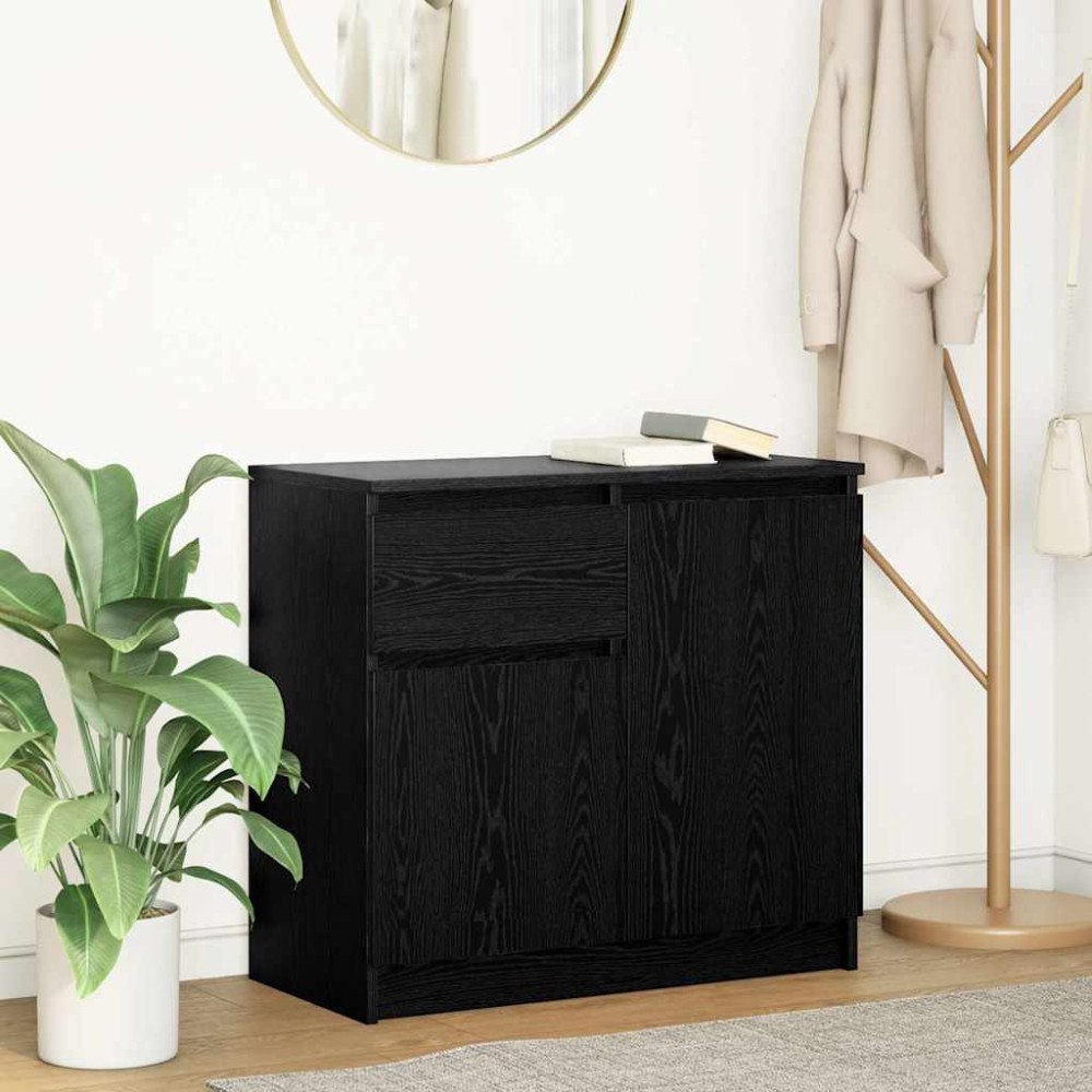 vidaXL Skänk med låda svart ek 71x35x65 cm konstruerat trä