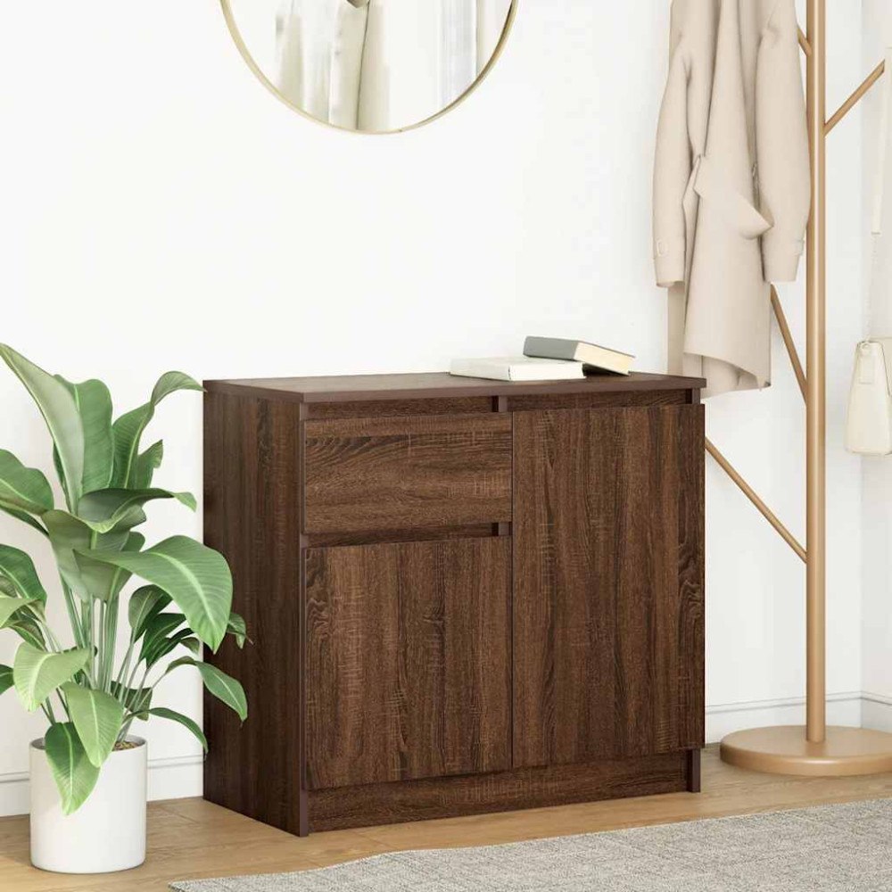 vidaXL Skänk med låda brun ek 71x35x65 cm konstruerat trä