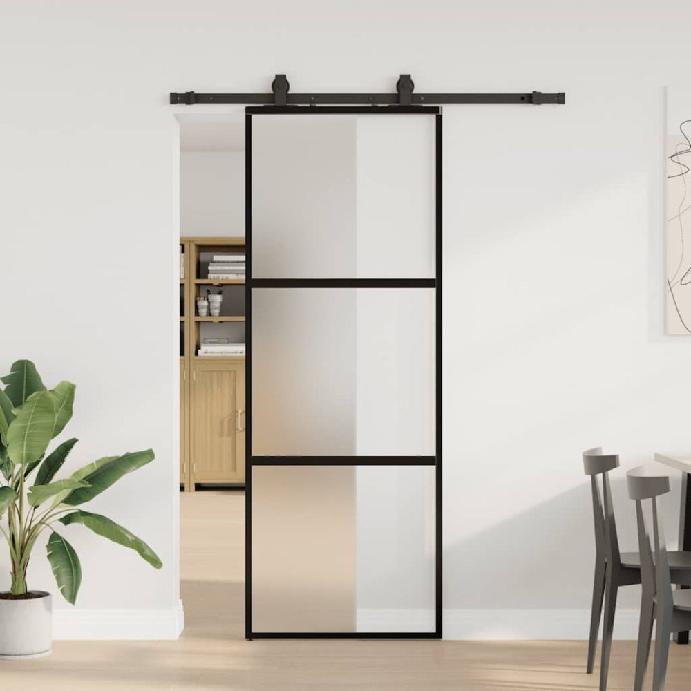 vidaXL Skjutdörr med beslag svart 76x205 cm härdat glas