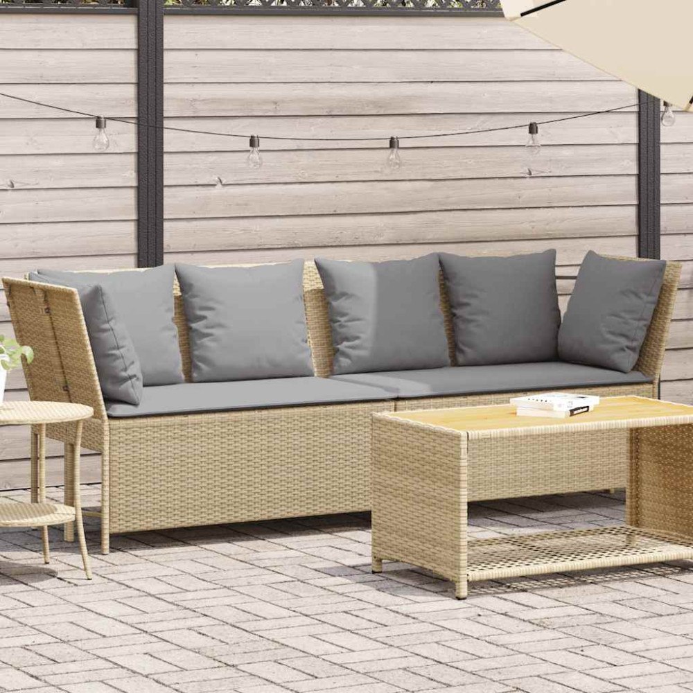 vidaXL Trädgårdssoffa med dynor beige konstrotting