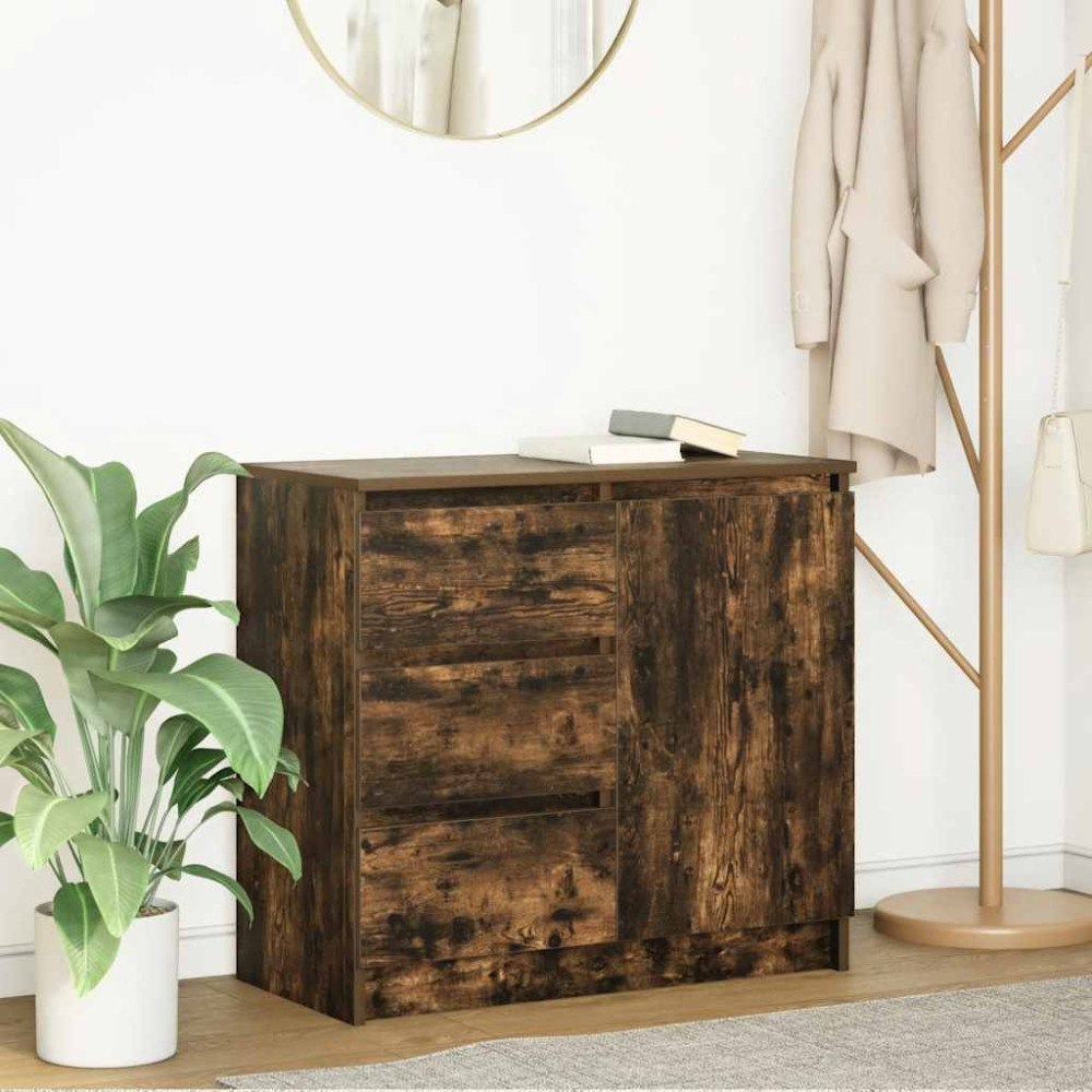 vidaXL Skänk med låda rökt ek 71x35x65 cm konstruerat trä