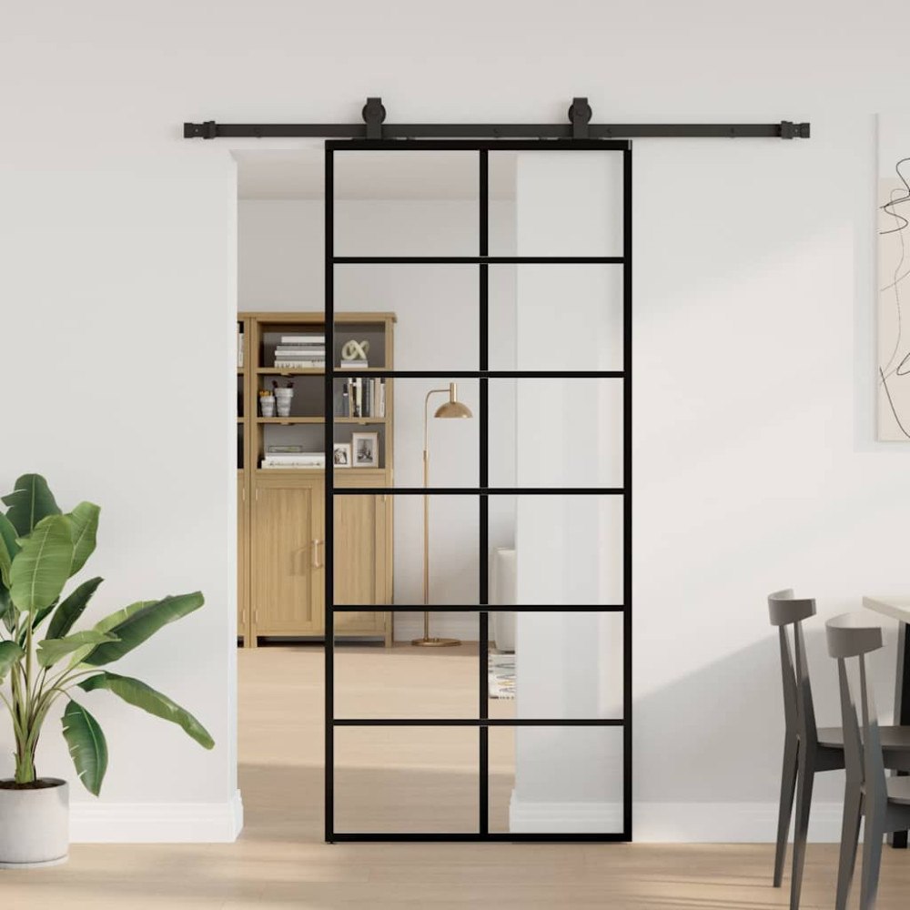 vidaXL Skjutdörr med beslag svart 90x205 cm ESG-glas