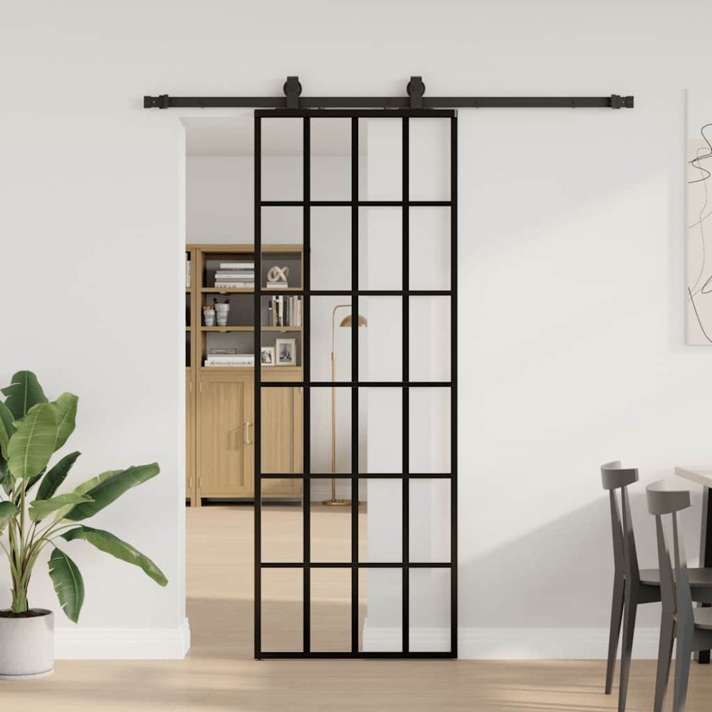 vidaXL Skjutdörr med beslag svart 76x205 cm ESG-glas
