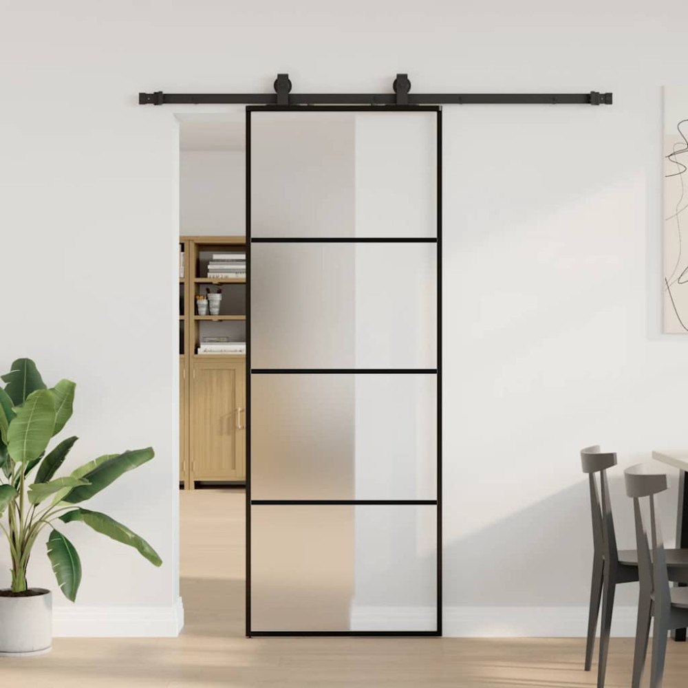 vidaXL Skjutdörr med beslag svart 76x205 cm ESG-glas