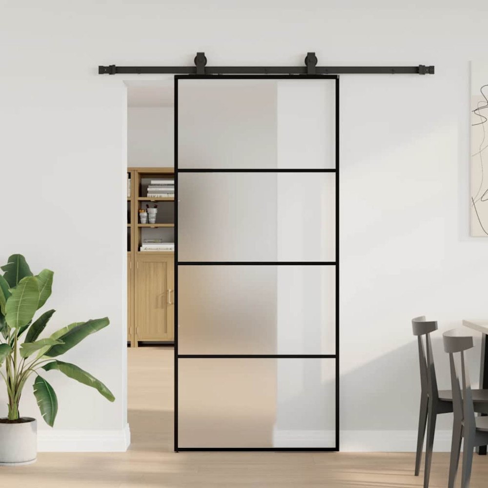 vidaXL Skjutdörr med beslag svart 90x205 cm ESG-glas