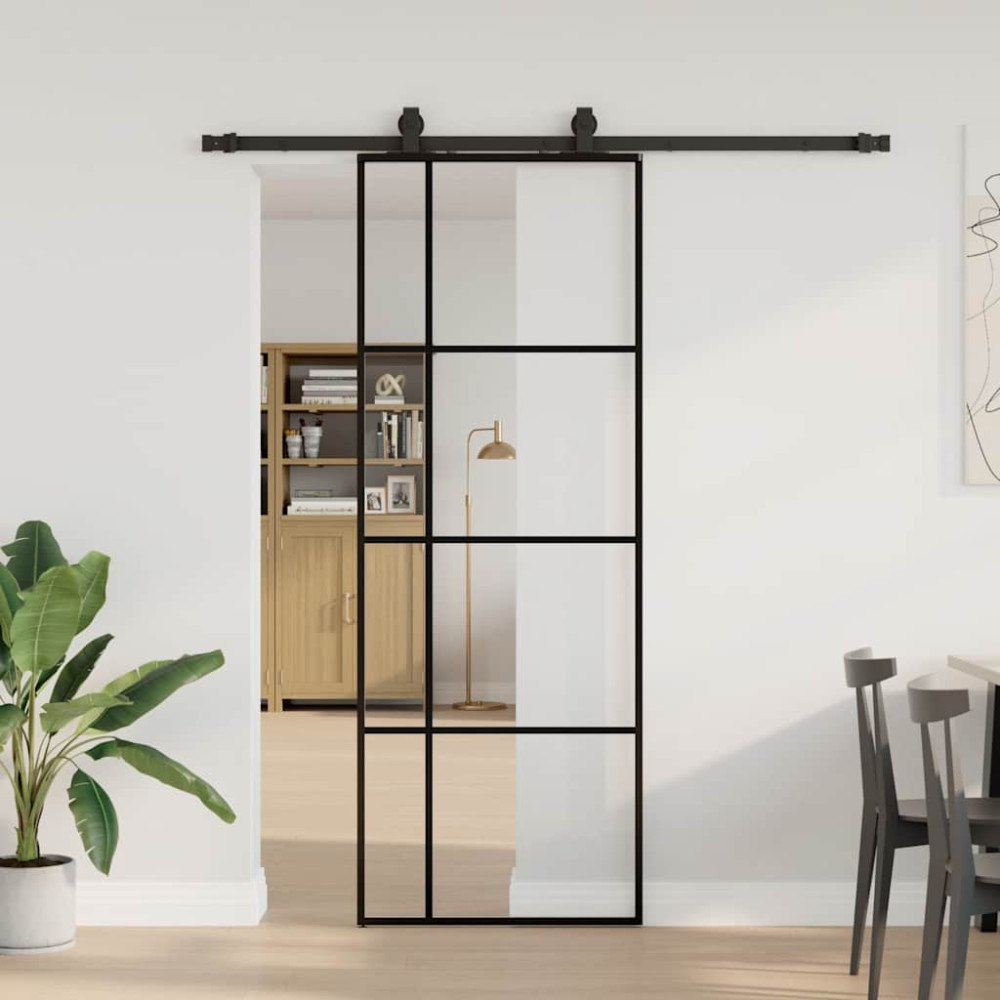 vidaXL Skjutdörr med beslag svart 76x205 cm ESG-glas