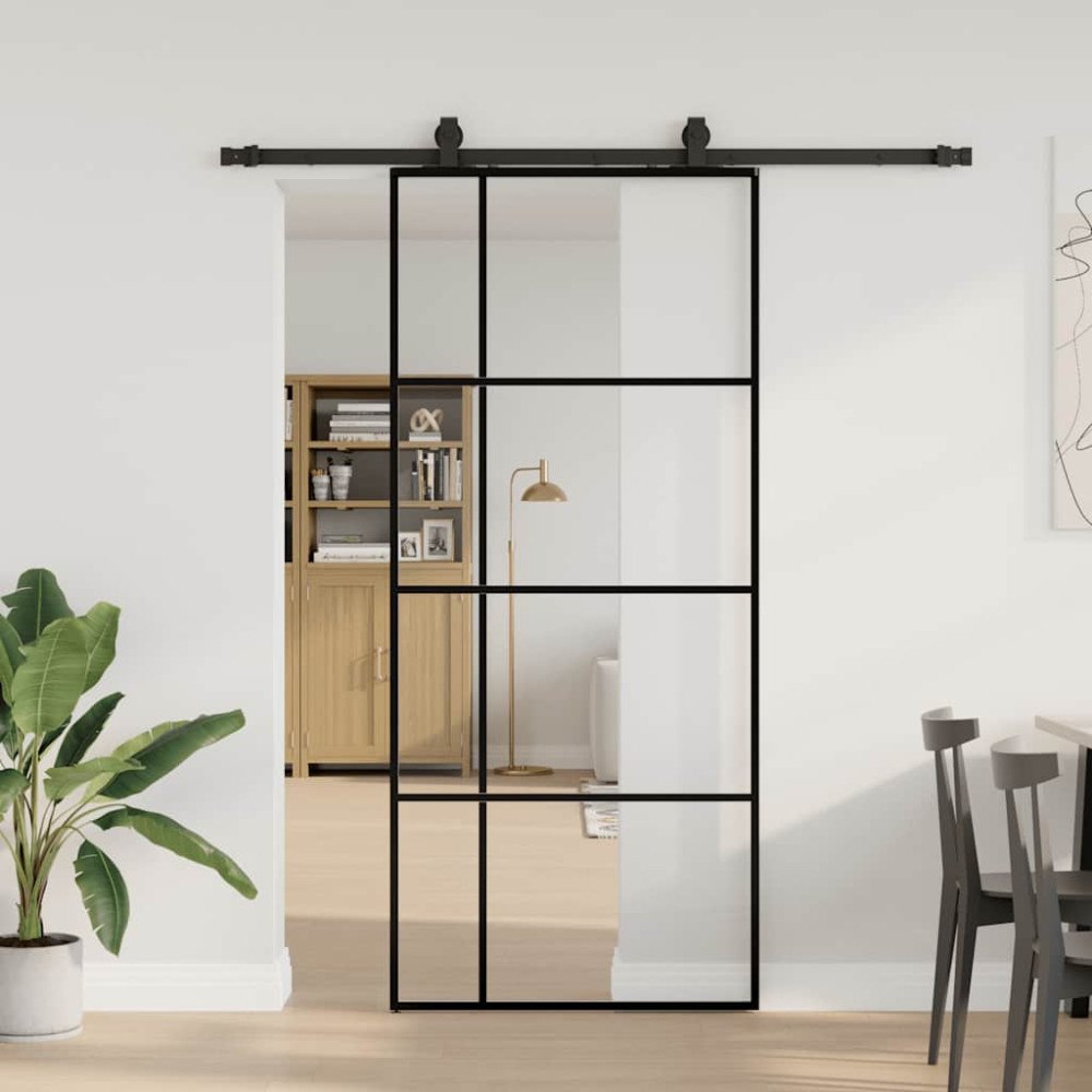 vidaXL Skjutdörr med beslag svart 90x205 cm ESG-glas