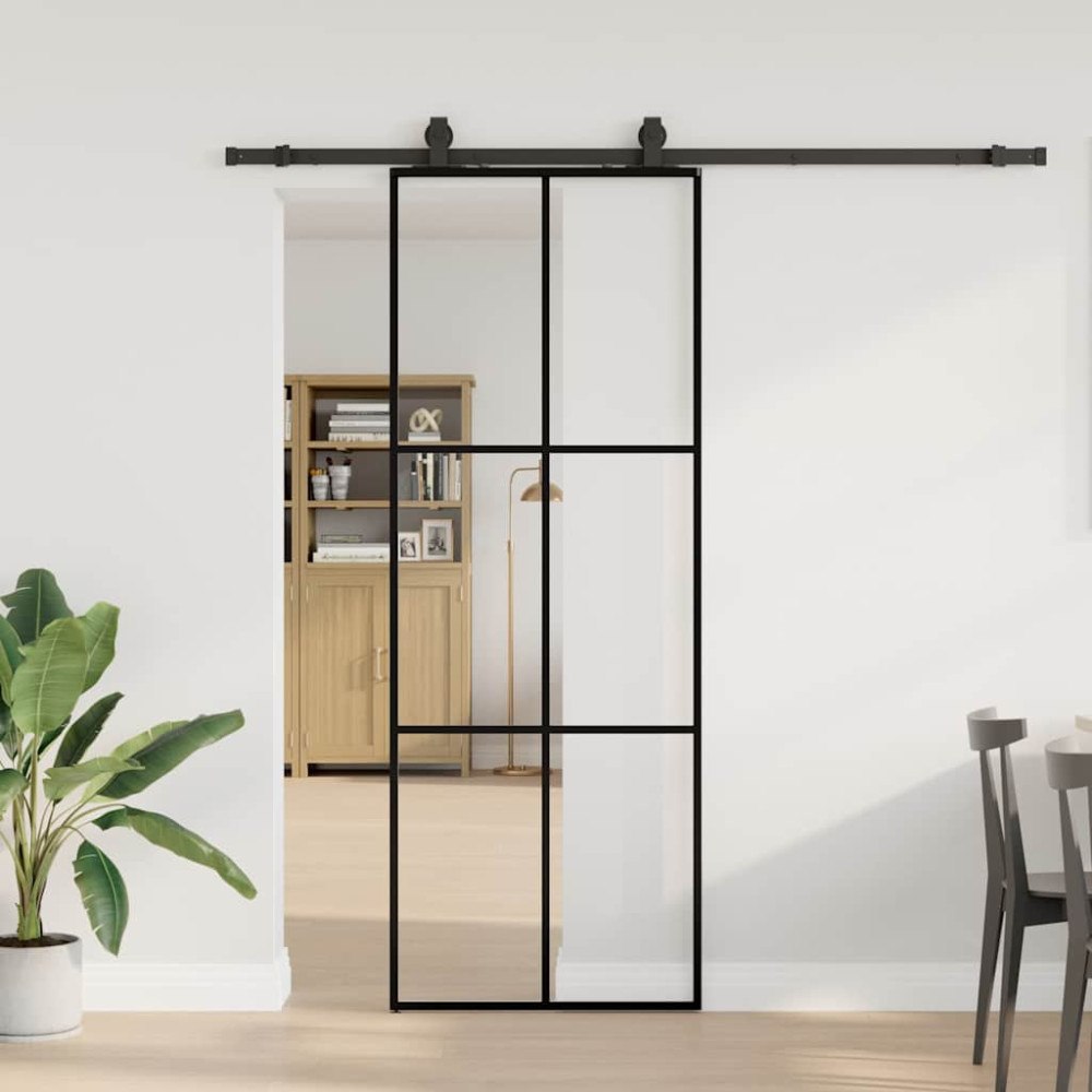 vidaXL Skjutdörr med beslag svart 76x205 cm ESG-glas