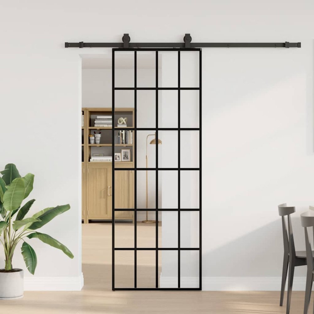 vidaXL Skjutdörr med beslag svart 76x205 cm ESG-glas