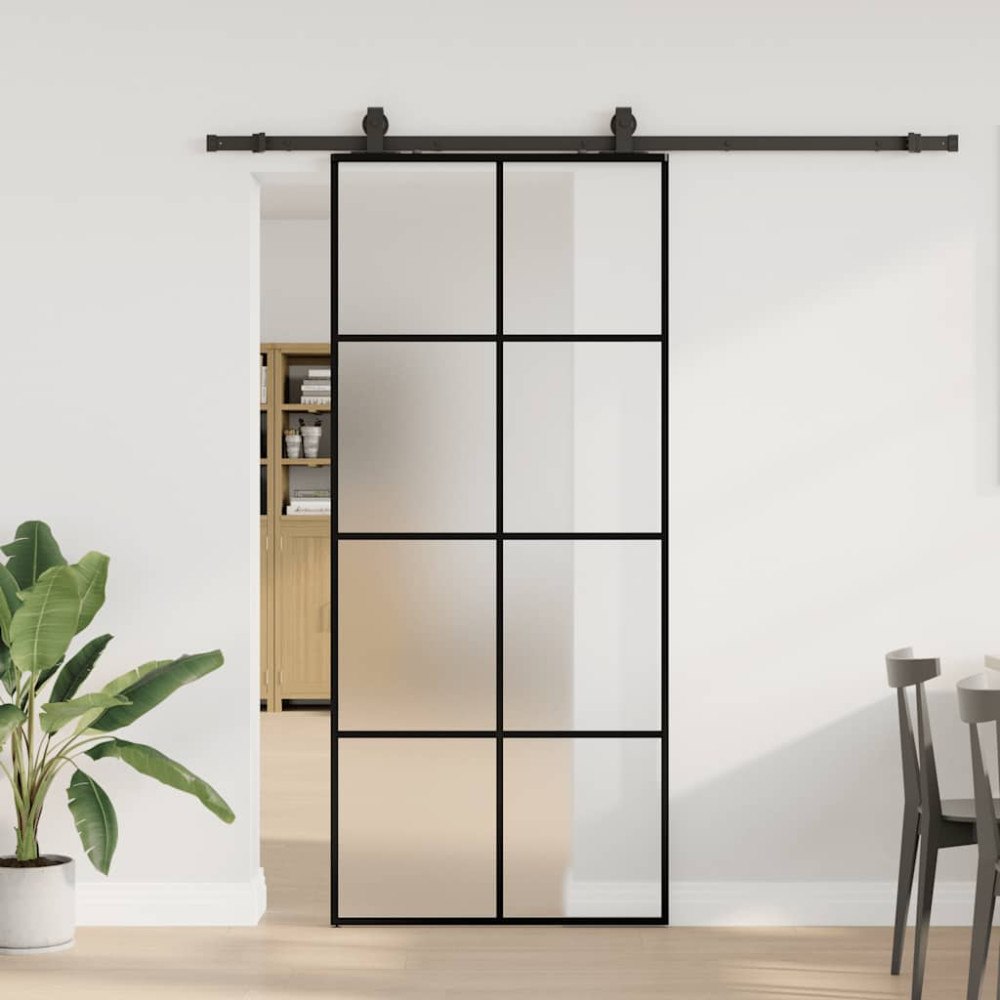 vidaXL Skjutdörr med beslag svart 90x205 cm ESG-glas