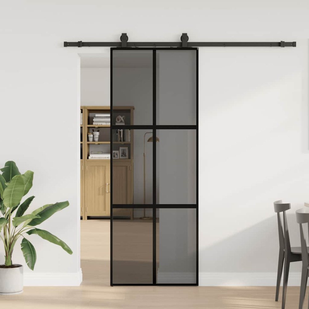 vidaXL Skjutdörr med beslag svart 76x205 cm härdat glas