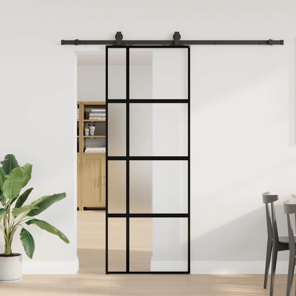 vidaXL Skjutdörr med beslag svart 76x205 cm härdat glas