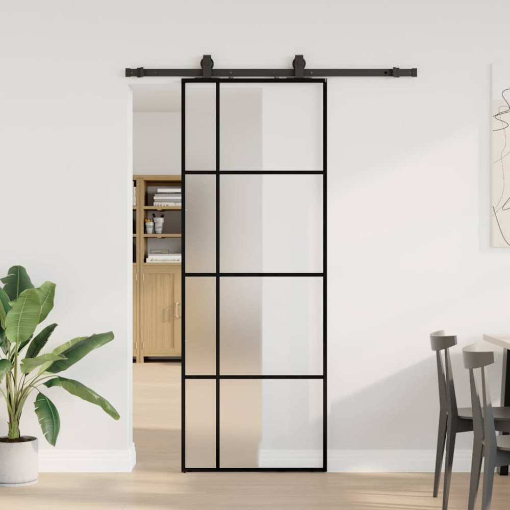 vidaXL Skjutdörr med beslag svart 76x205 cm ESG-glas
