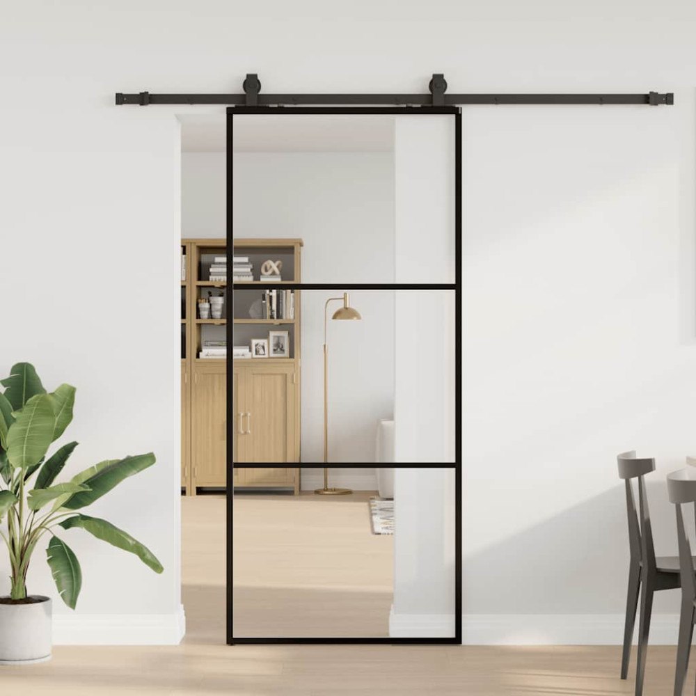 vidaXL Skjutdörr med beslag svart 90x205 cm ESG-glas