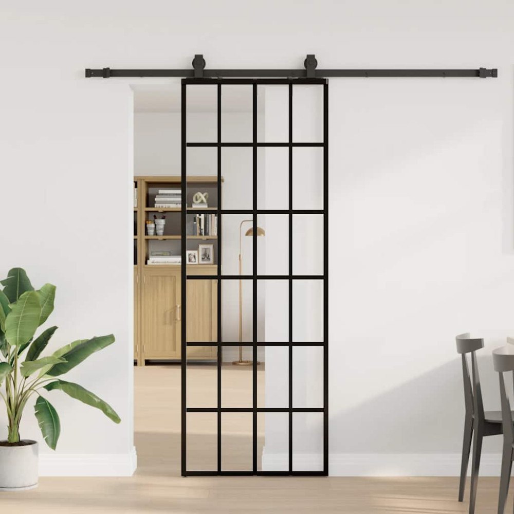 vidaXL Skjutdörr med beslag svart 76x205 cm ESG-glas