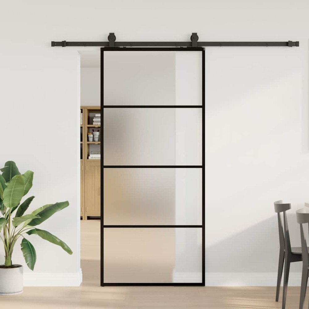 vidaXL Skjutdörr med beslag svart 90x205 cm ESG-glas