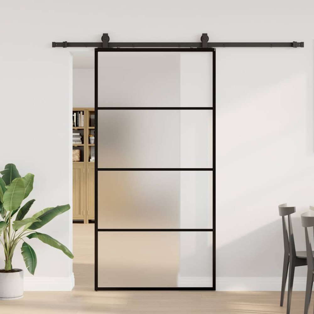 vidaXL Skjutdörr med beslag svart 102,5x205 cm ESG-glas