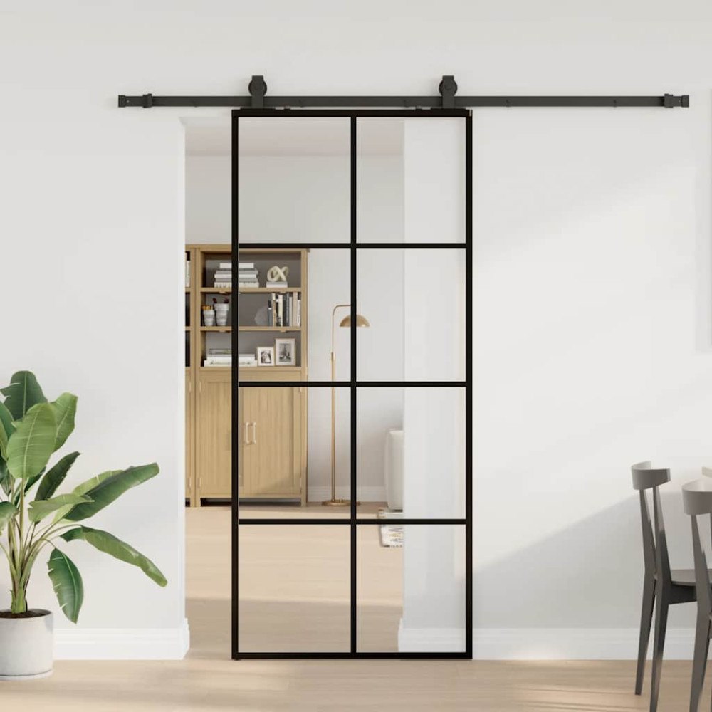 vidaXL Skjutdörr med beslag svart 90x205 cm ESG-glas