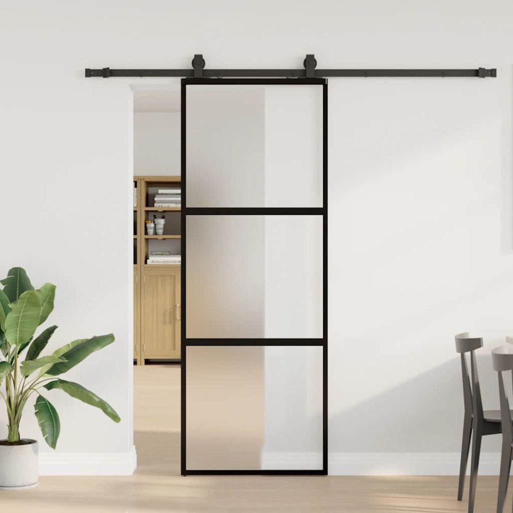 vidaXL Skjutdörr med beslag svart 76x205 cm härdat glas