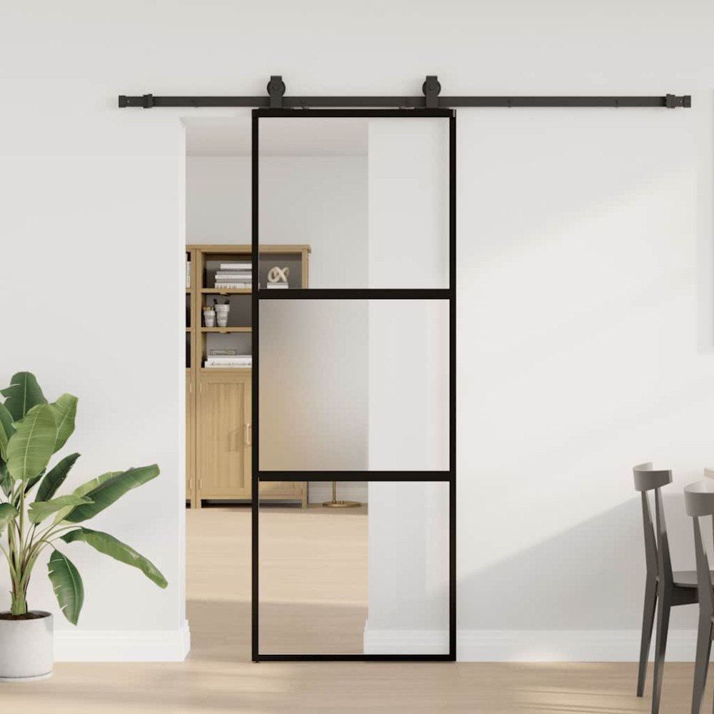 vidaXL Skjutdörr med beslag svart 76x205 cm härdat glas