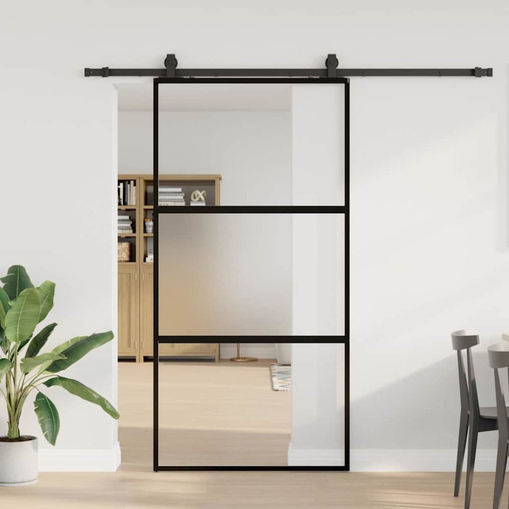 vidaXL Skjutdörr med beslag svart 102,5x205 cm härdat glas