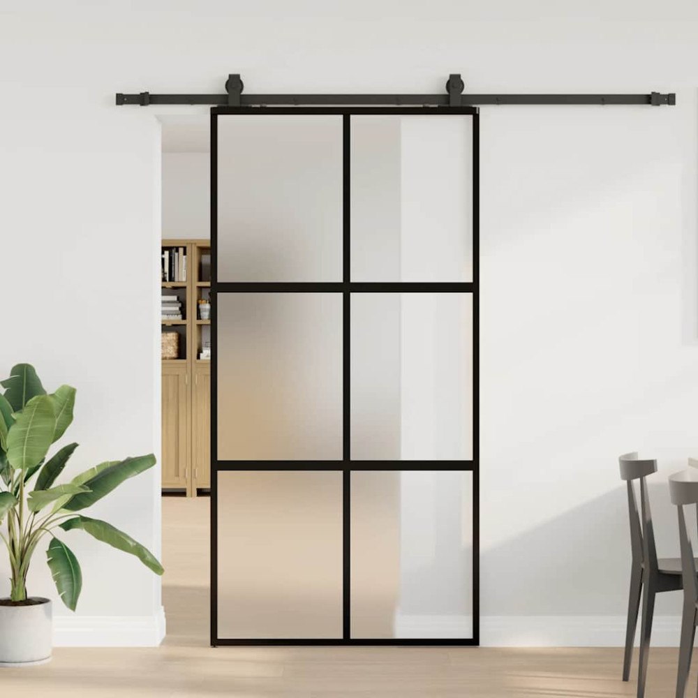 vidaXL Skjutdörr med beslag svart 102,5x205 cm härdat glas