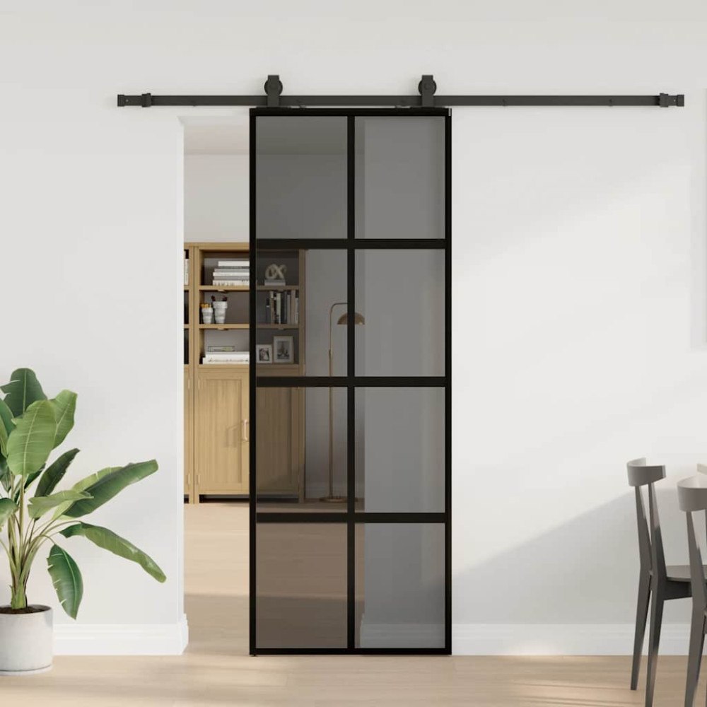 vidaXL Skjutdörr med beslag svart 76x205 cm härdat glas