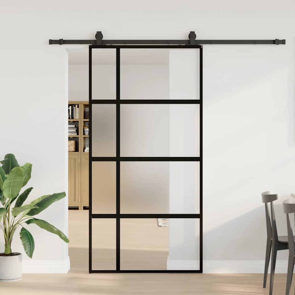 vidaXL Skjutdörr med beslag svart 102,5x205 cm härdat glas