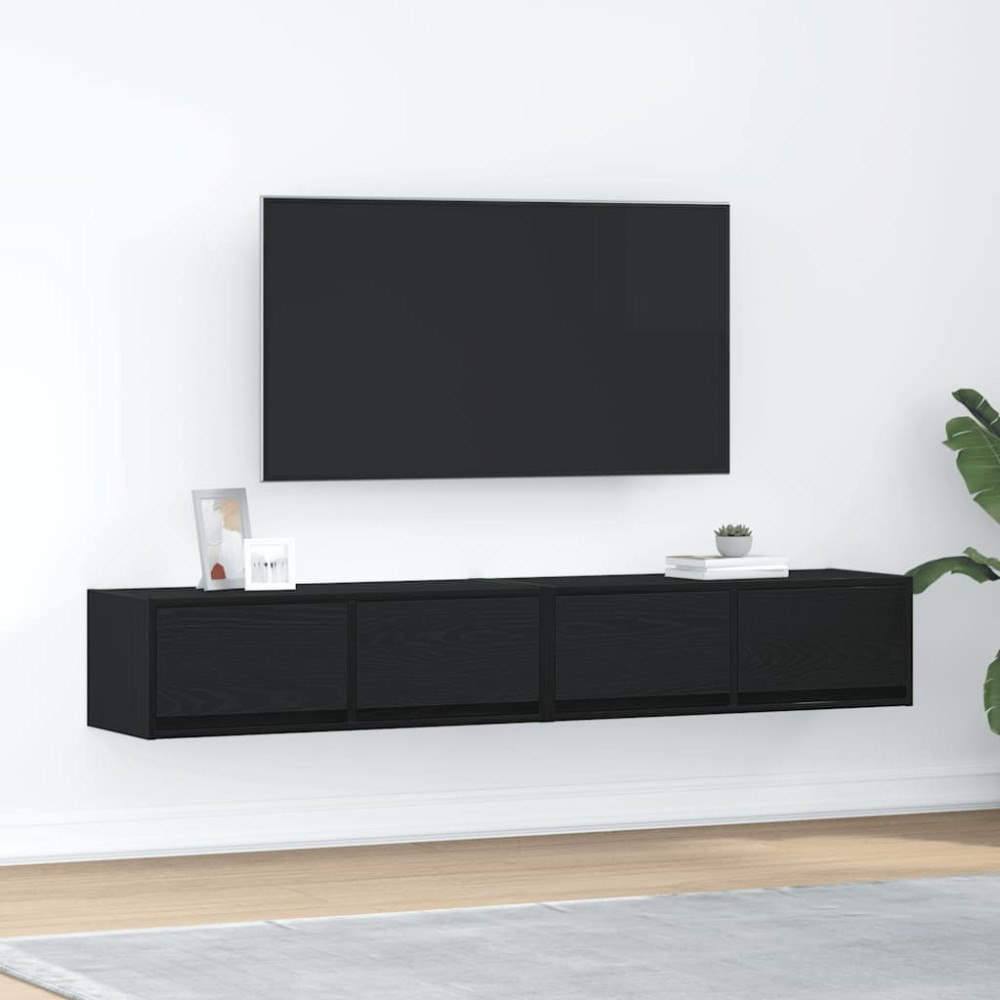vidaXL TV-bänkar 2 st svart ek 80x31x25,5 cm konstruerat trä