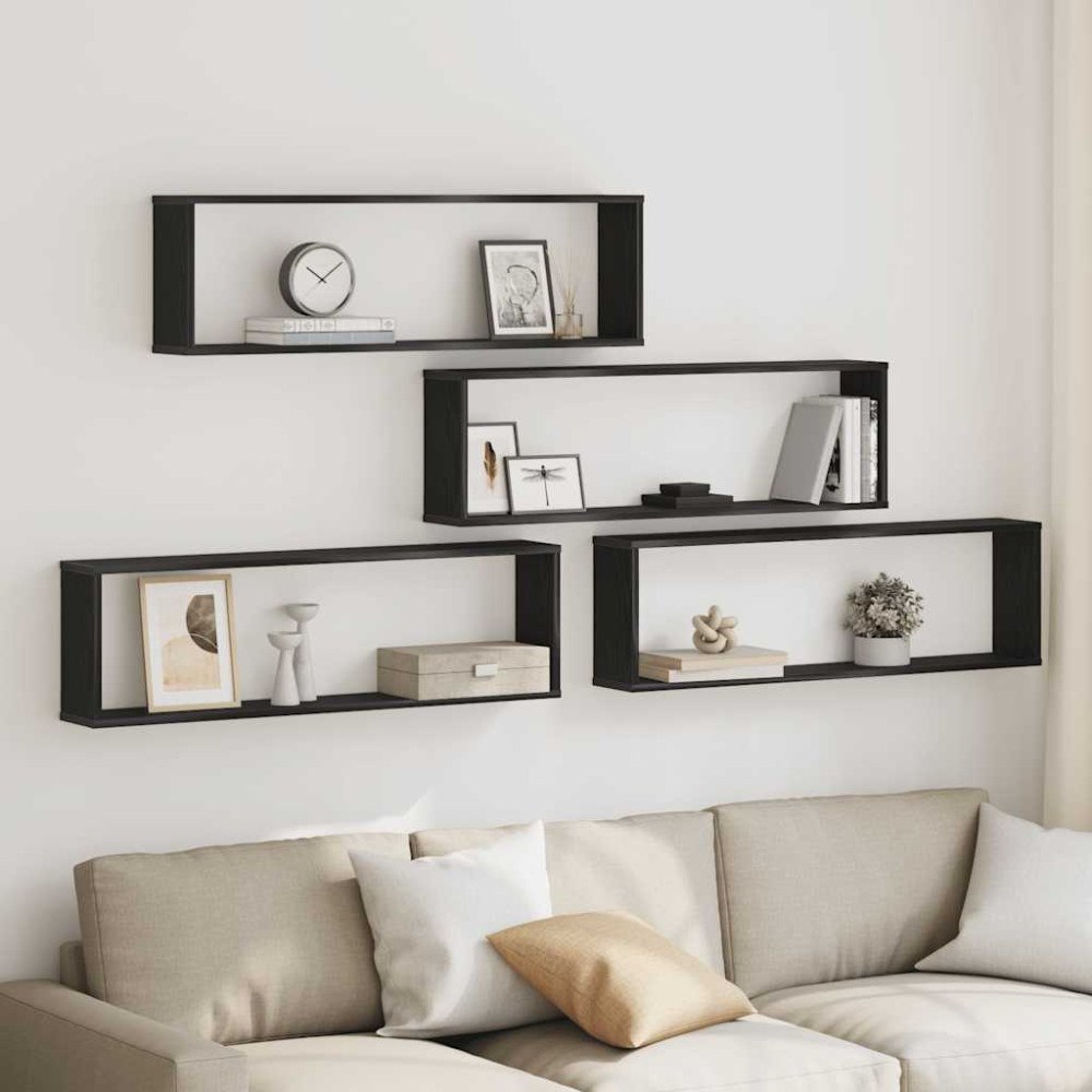 vidaXL Väggkubhyllor 4 st svart ek 100x15x30 cm konstruerat trä