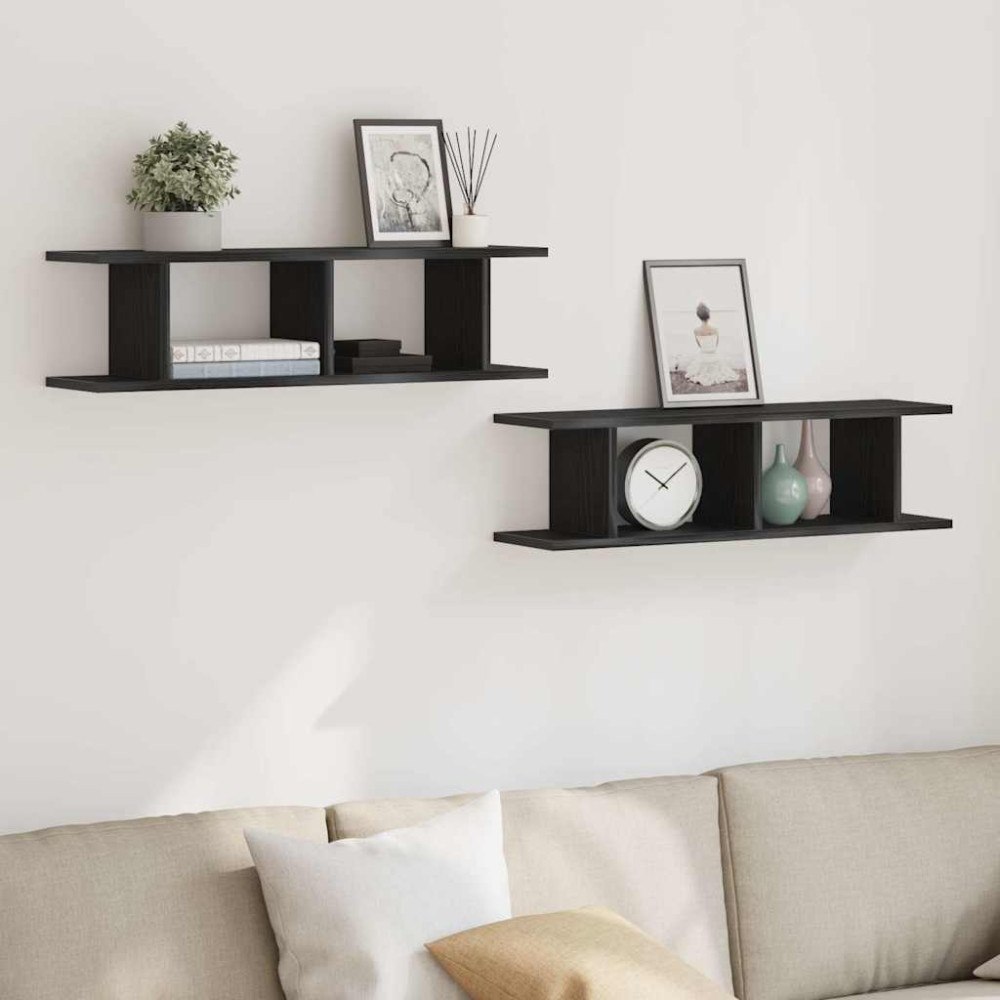 vidaXL Vägghyllor 2 st svart ek 75x18x20 cm konstruerat trä