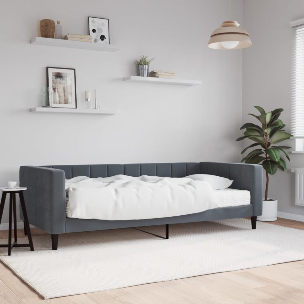 vidaXL Dagbädd med madrass mörkgrå 90x190 cm sammet