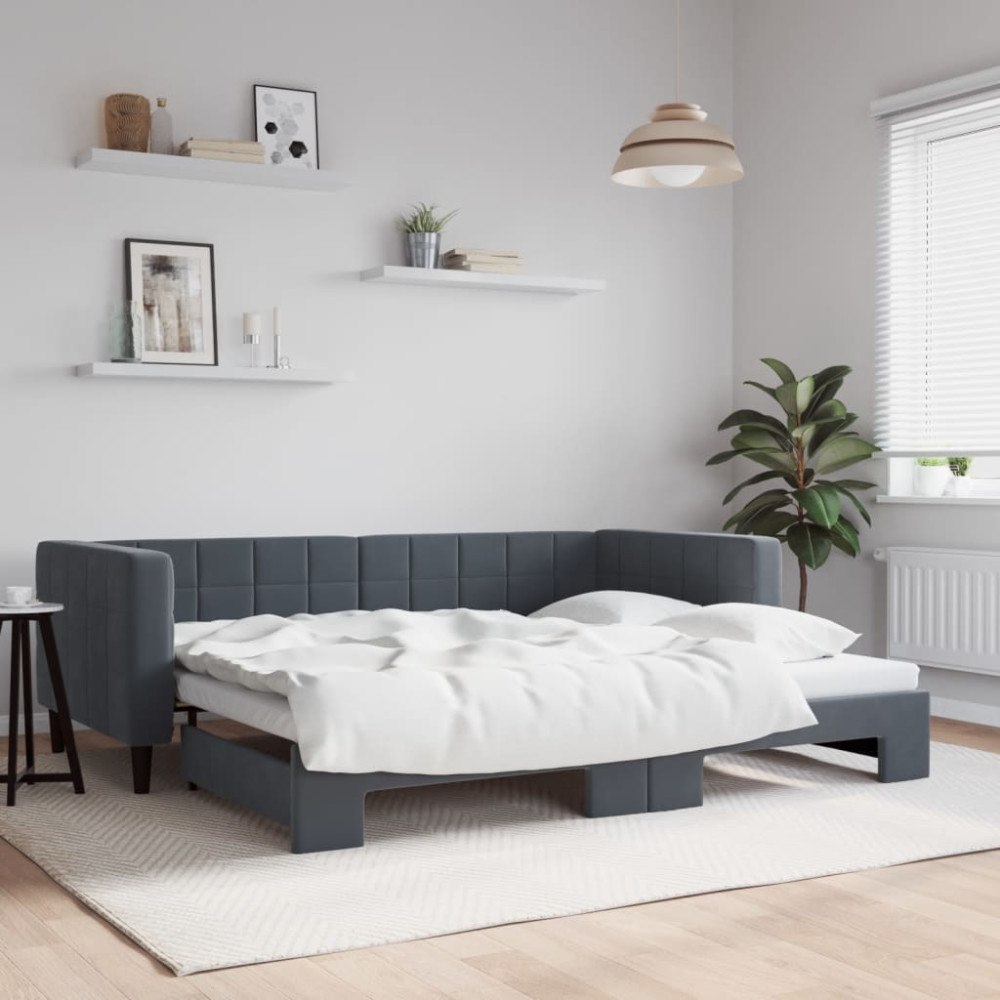 vidaXL Dagbädd utdragbar mörkgrå 90x190 cm sammet