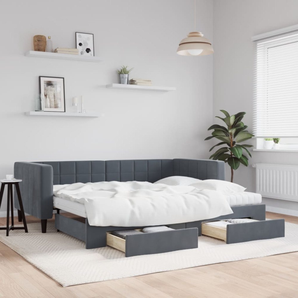 vidaXL Dagbädd utdragbar med lådor mörkgrå 90x190 cm sammet