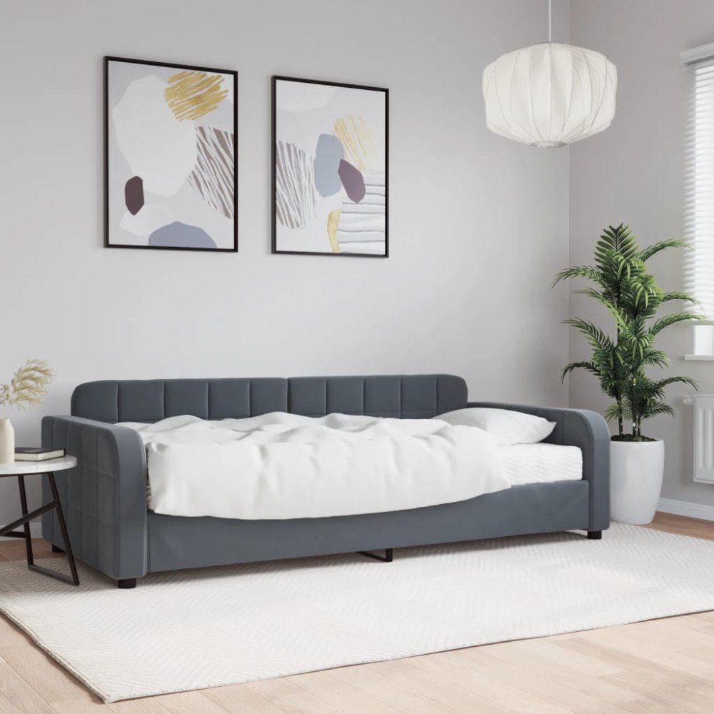 vidaXL Dagbädd med madrass mörkgrå 90x190 cm sammet