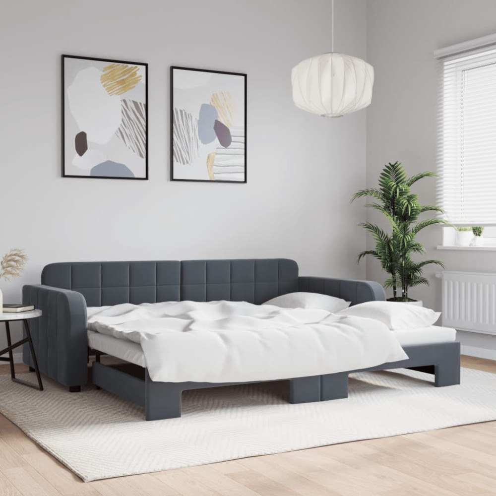 vidaXL Dagbädd utdragbar mörkgrå 90x190 cm sammet