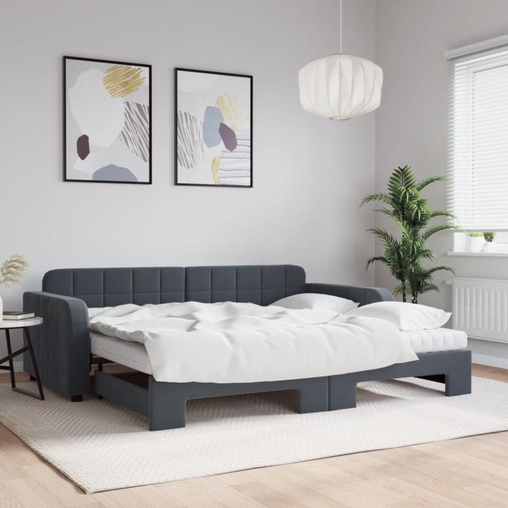 vidaXL Dagbädd utdragbar och madrasser mörkgrå 90x190 cm sammet