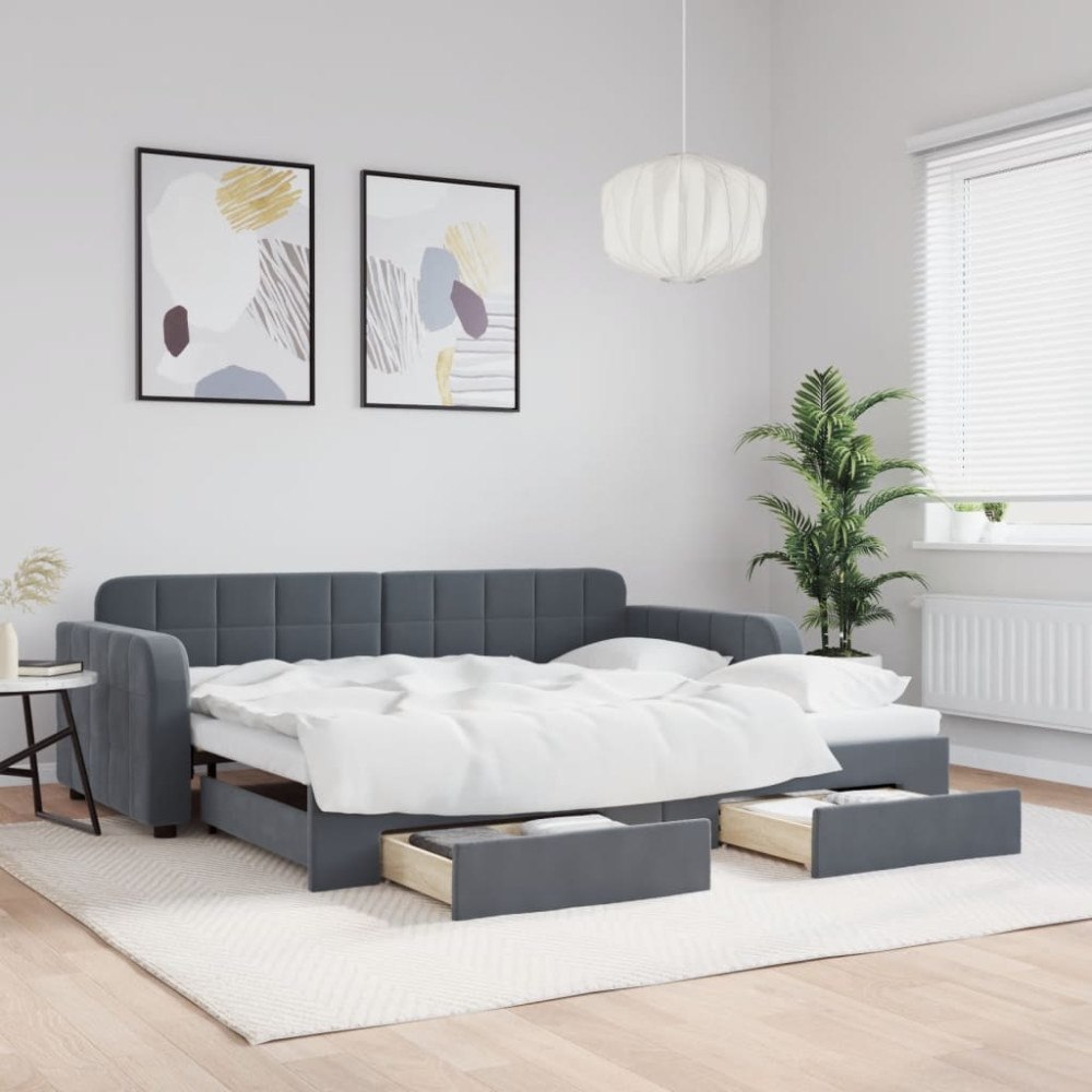 vidaXL Dagbädd utdragbar med lådor mörkgrå 90x190 cm sammet