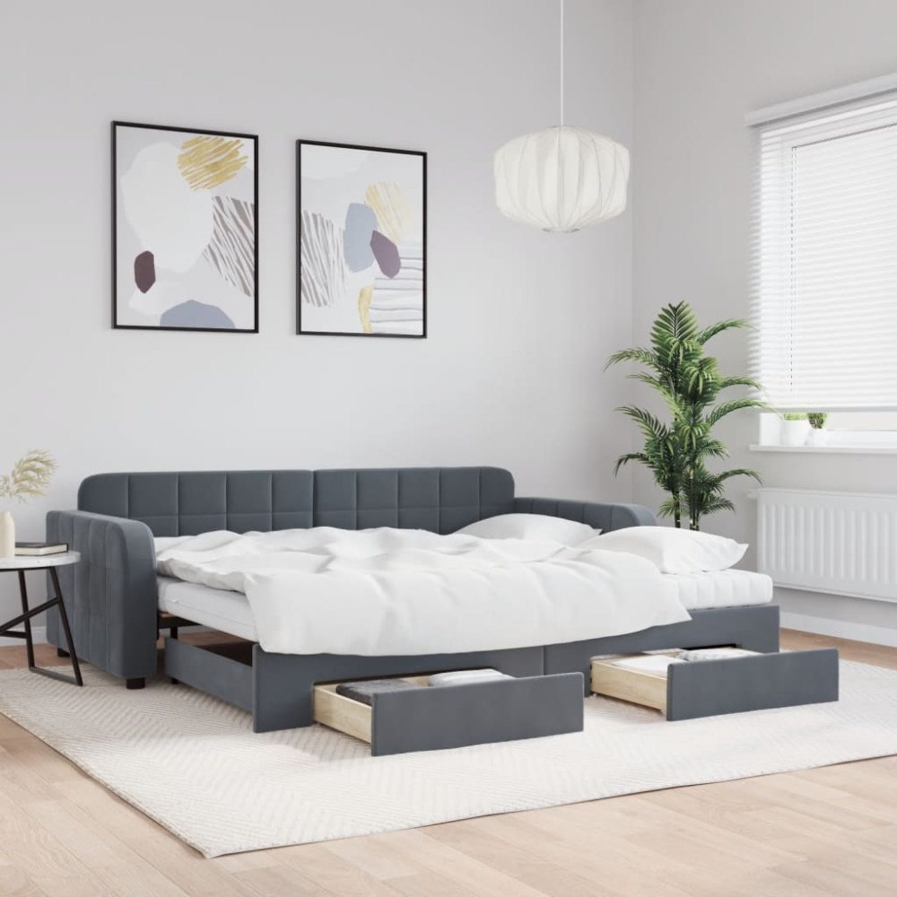 vidaXL Dagbädd utdragbar med lådor mörkgrå 90x190 cm sammet