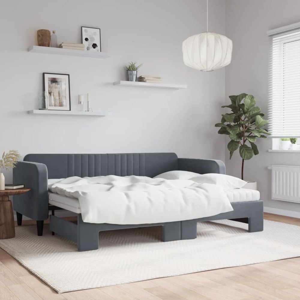 vidaXL Dagbädd utdragbar med madrasser mörkgrå 80x200 cm sammet
