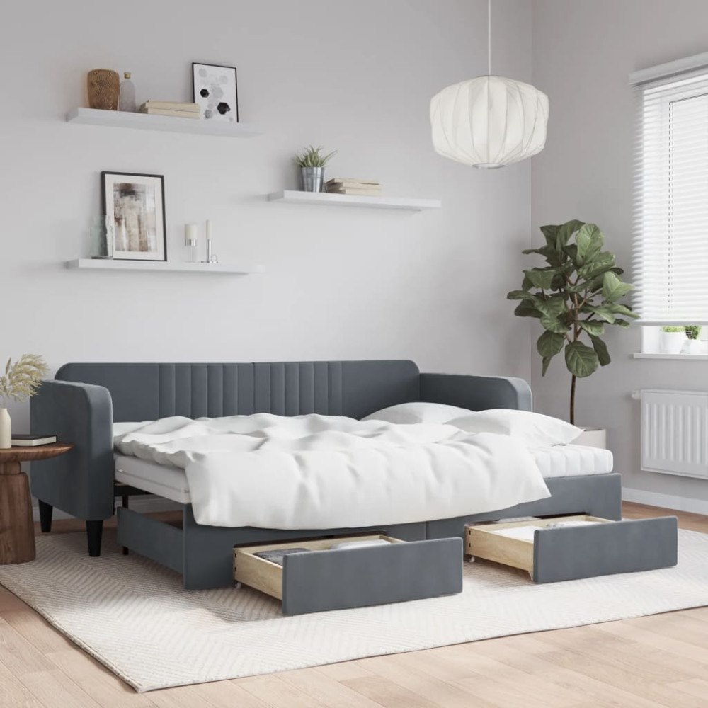 vidaXL Dagbädd utdragbar med lådor mörkgrå 80x200 cm sammet