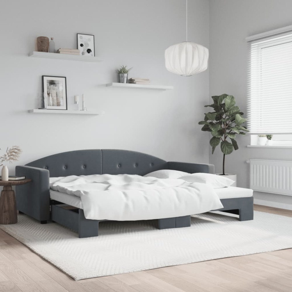 vidaXL Dagbädd utdragbar mörkgrå 90x190 cm sammet